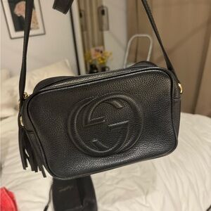 Black Leather Crossbody Bag with Embossed Logo